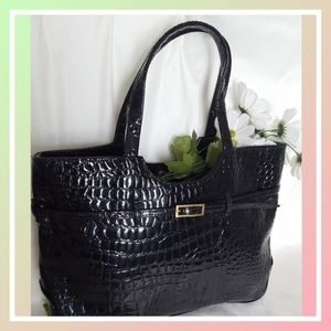 Vintage Tianni Tote 🎀Black Croc Embossed Patent Tote Handbag